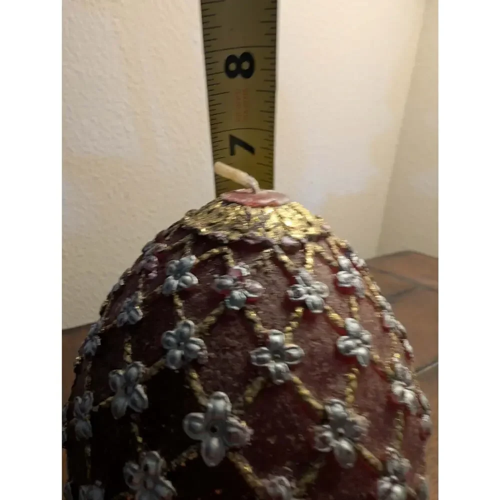 Vintage Faberge Egg Candle Red Gold Large 6